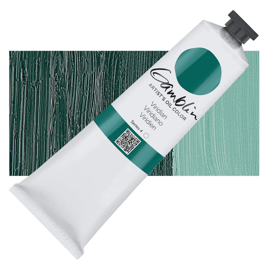 Open in modal - Gamblin Artist's Oil Color - Viridian, 150 ml tube and swatch