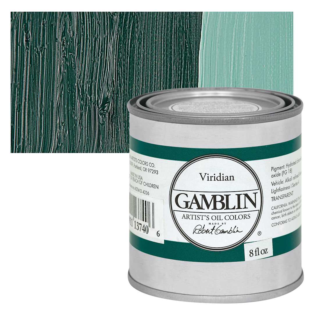 Open in modal - Gamblin Artist's Oil Color - Viridian, 8 oz Can and swatch
