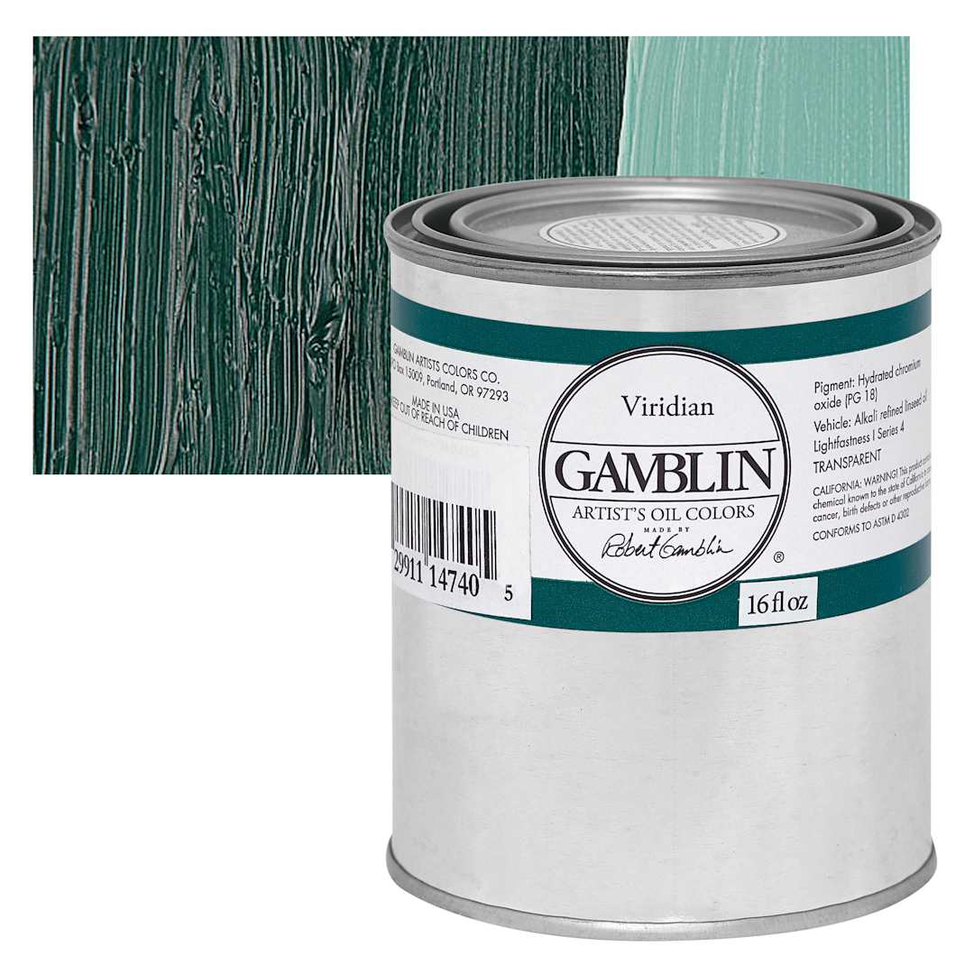 Open in modal - Gamblin Artist's Oil Color - Viridian, 16 oz Can and swatch