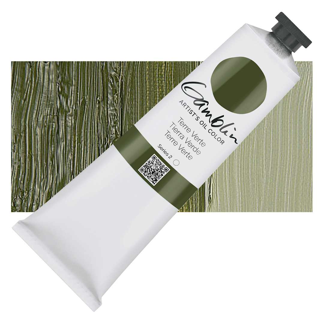 Open in modal - Gamblin Artist's Oil Color - Terre Verte, 150 ml tube and swatch