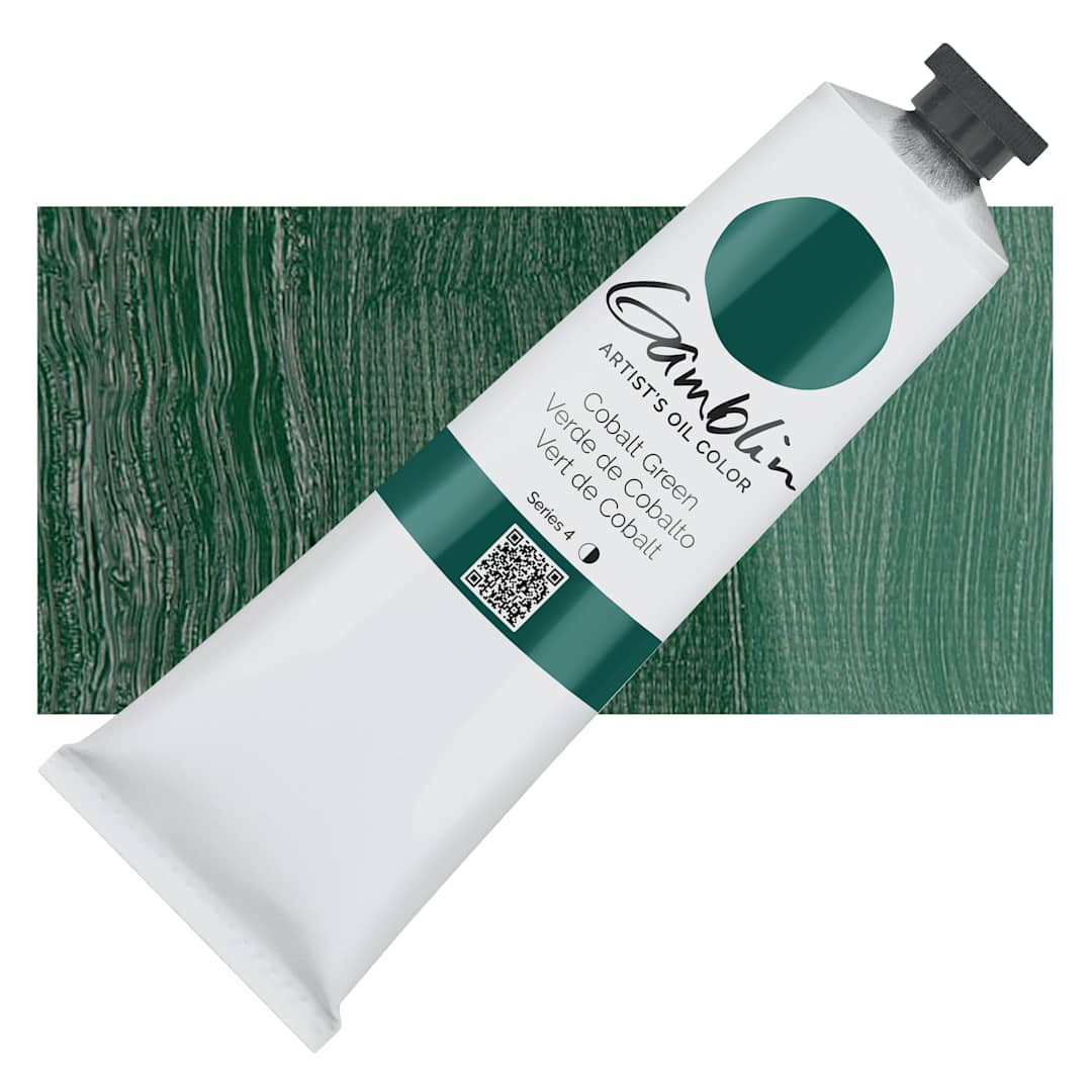 Open in modal - Gamblin Artist's Oil Color - Cobalt Green, 150 ml tube and swatch