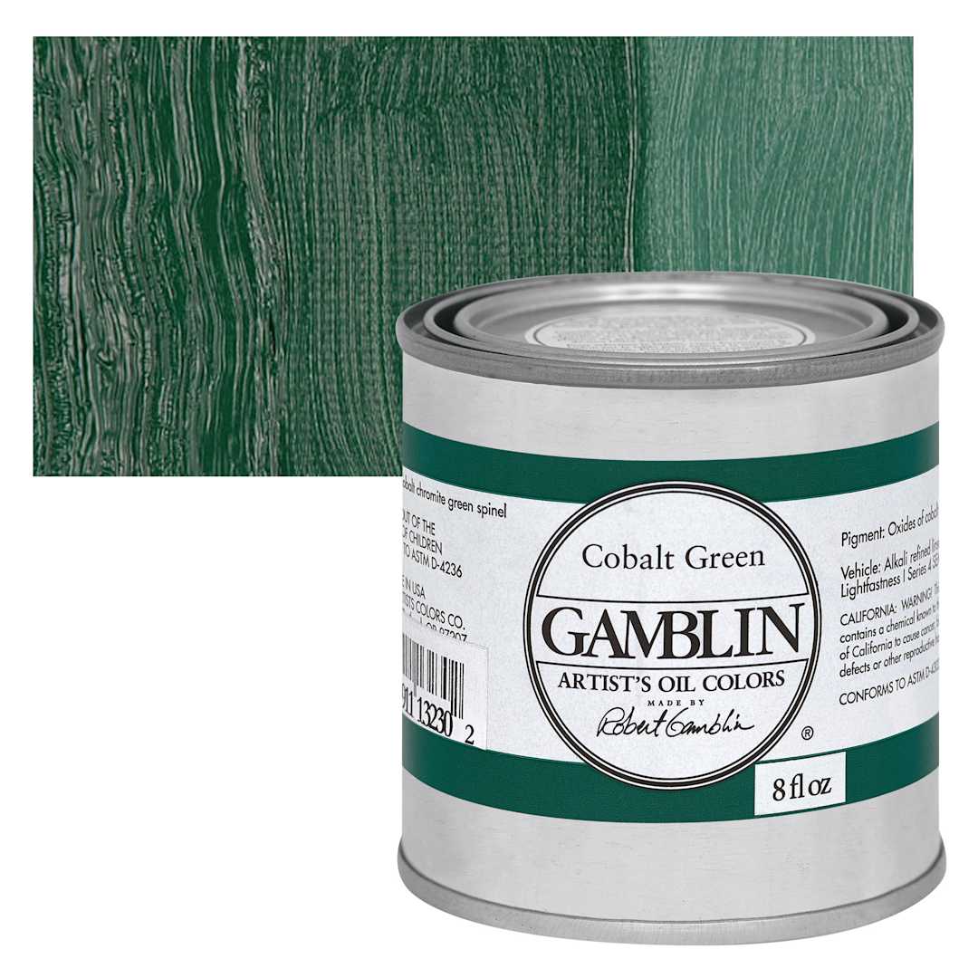 Open in modal - Gamblin Artist's Oil Color - Cobalt Green, 8 oz Can and swatch