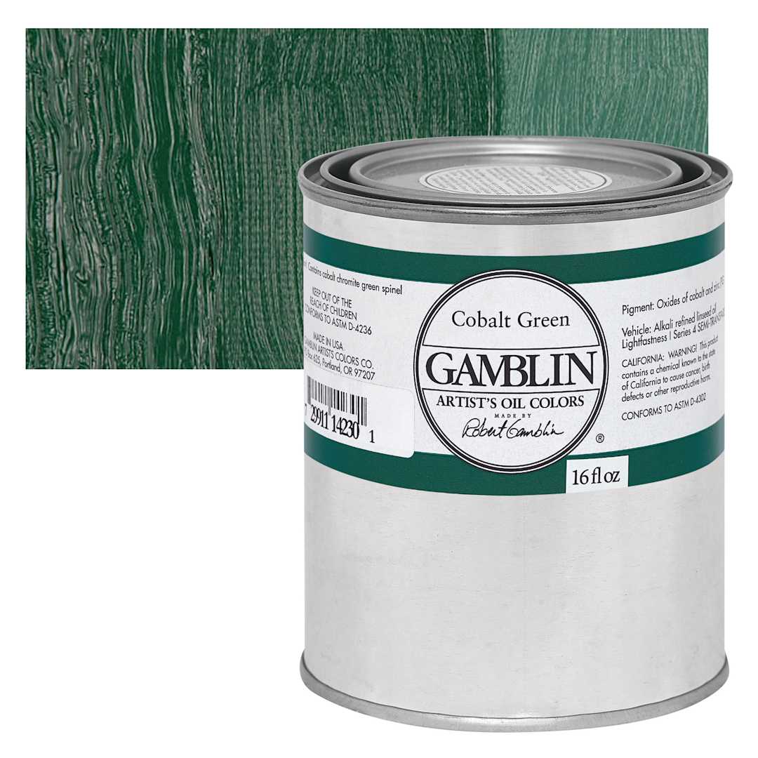 Open in modal - Gamblin Artist's Oil Color - Cobalt Green, 16 oz Can and swatch