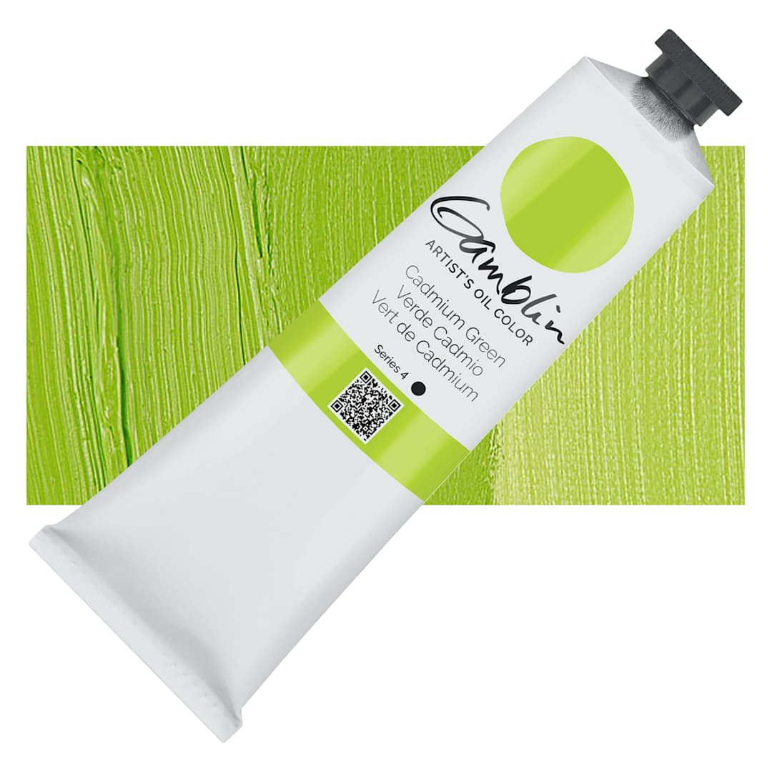 Open in modal - Gamblin Artist's Oil Color - Cadmium Green, 150 ml tube and swatch