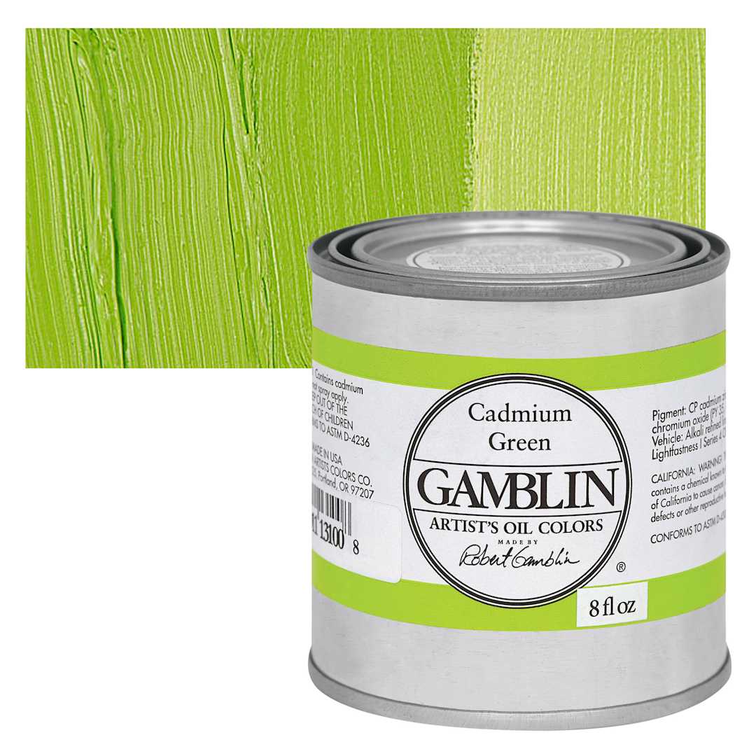 Open in modal - Gamblin Artist's Oil Color - Cadmium Green, 8 oz Can and swatch