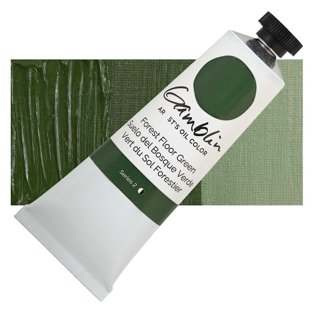 Open in modal - Gamblin Artist's Oil Color - Forest Floor Green, 37 ml tube and swatch