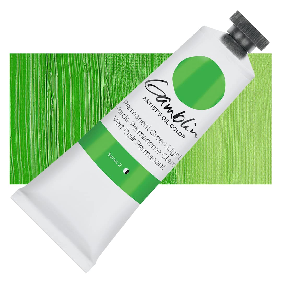 Open in modal - Gamblin Artist's Oil Color - Permanent Green Light, 37 ml tube and swatch