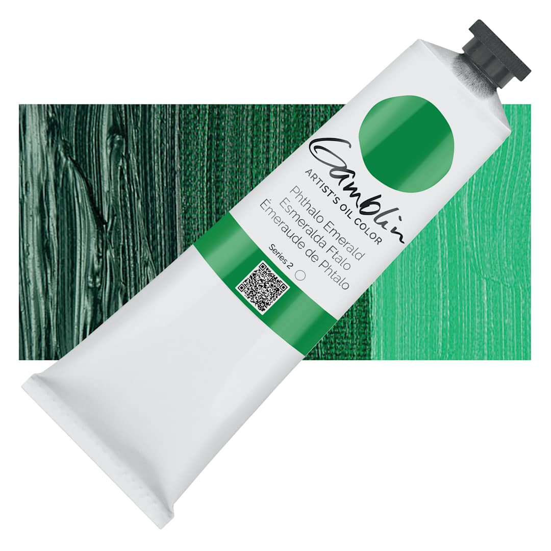 Open in modal - Gamblin Artist's Oil Color - Phthalo Emerald, 150 ml tube and swatch