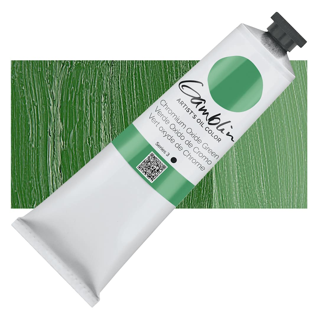 Open in modal - Gamblin Artist's Oil Color - Chromium Oxide Green, 150 ml tube and swatch