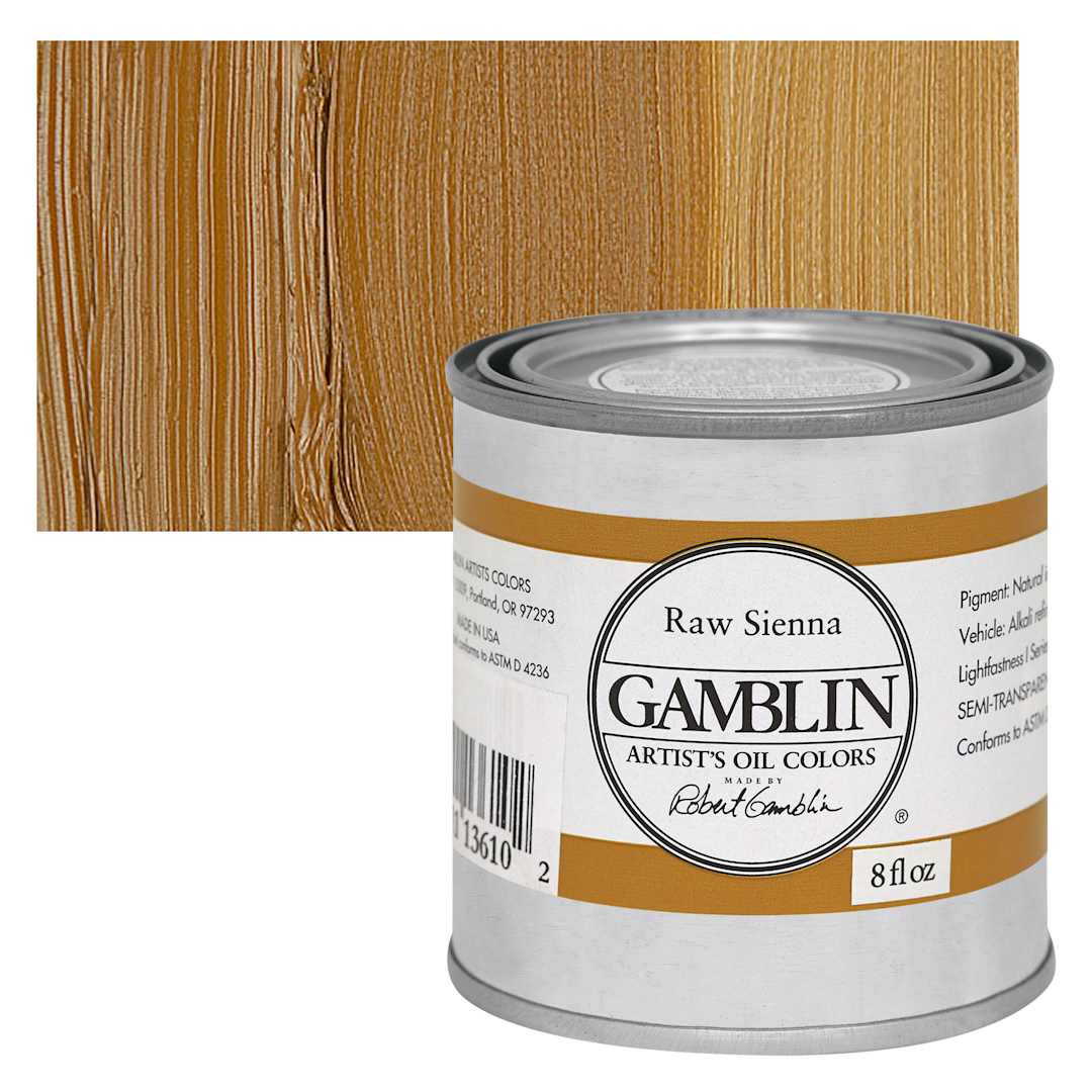 Open in modal - Gamblin Artist's Oil Color - Raw Sienna, 8 oz Can and swatch