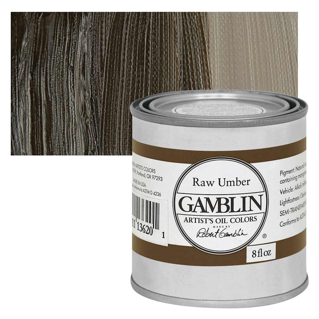 Open in modal - Gamblin Artist's Oil Color - Raw Umber, 8 oz Can and swatch