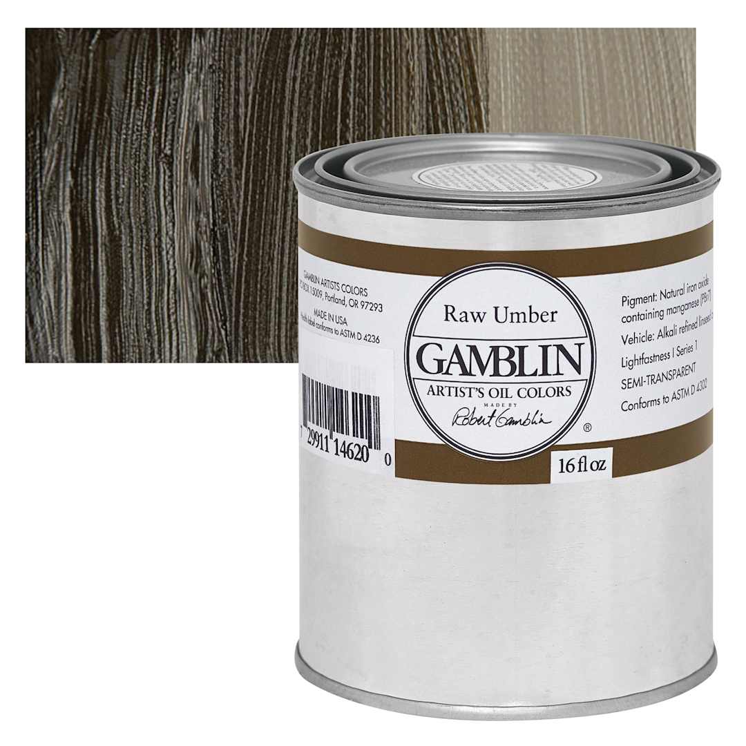 Open in modal - Gamblin Artist's Oil Color - Raw Umber, 16 oz Can and swatch