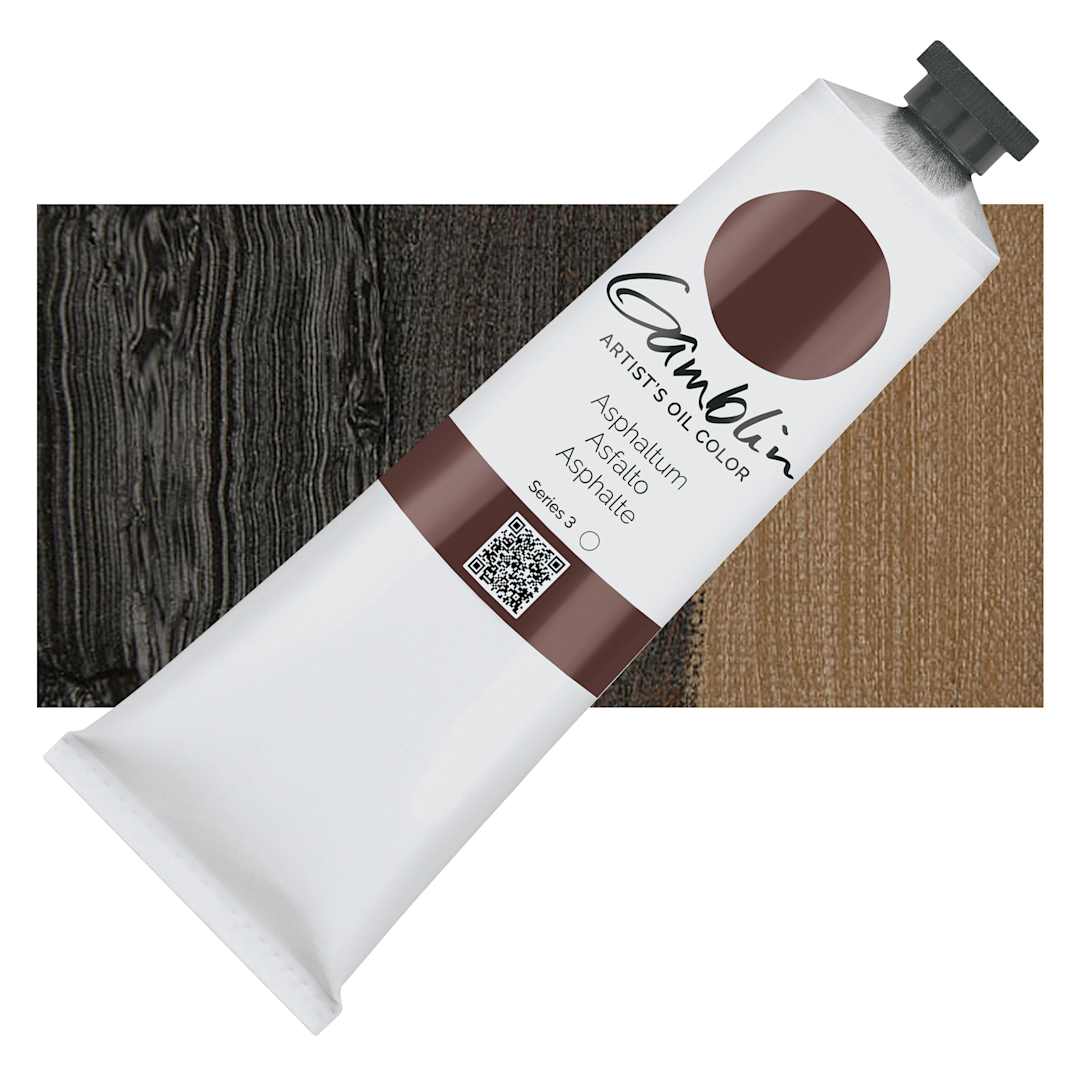 Open in modal - Gamblin Artist's Oil Color - Asphaltum, 150 ml tube and swatch