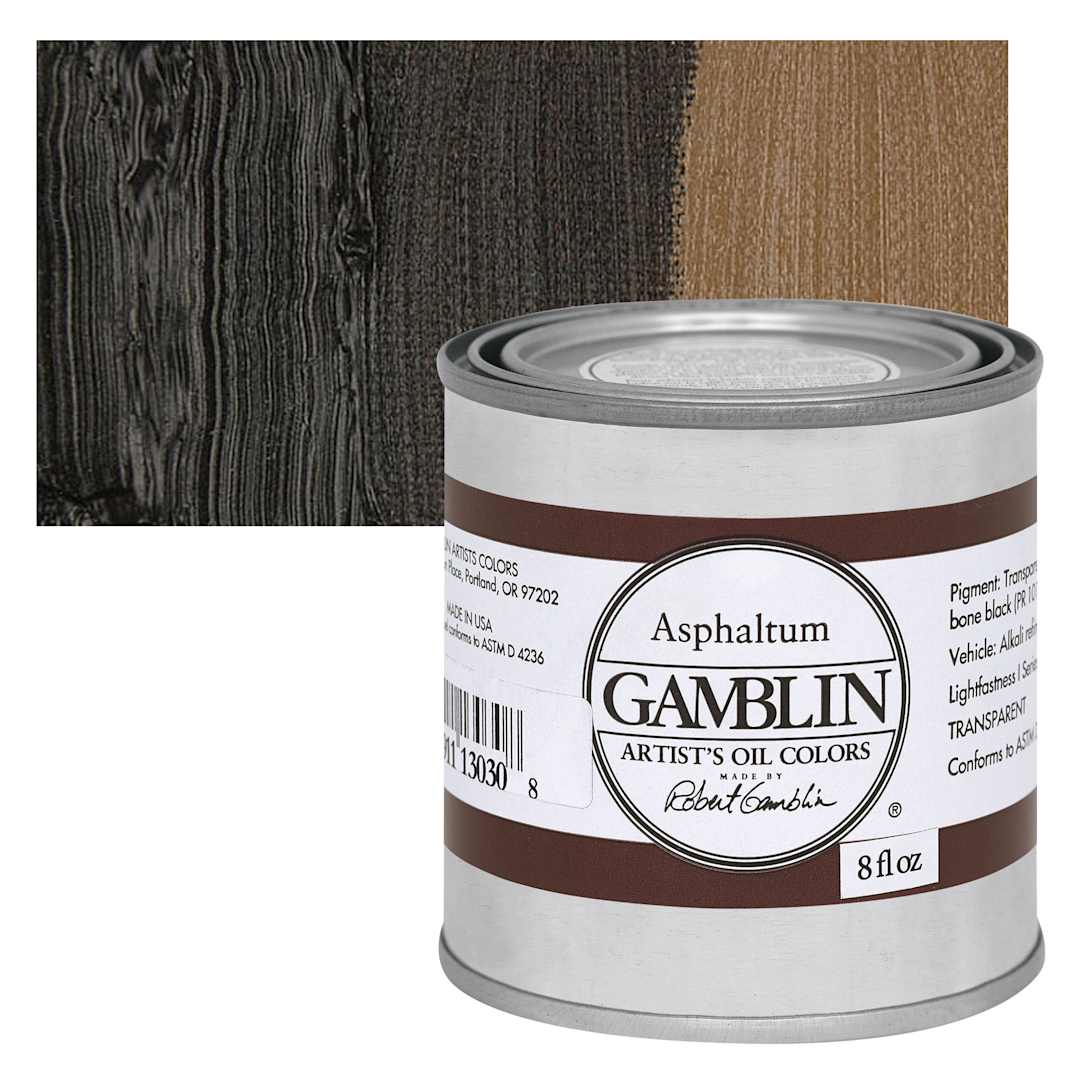 Open in modal - Gamblin Artist's Oil Color - Asphaltum, 8 oz Can and swatch