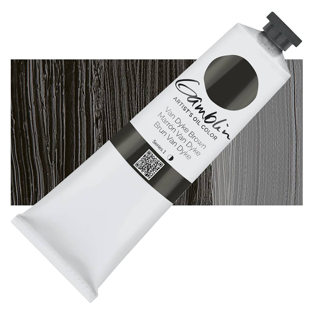 Open in modal - Gamblin Artist's Oil Color - Van Dyke Brown, 150 ml tube and swatch