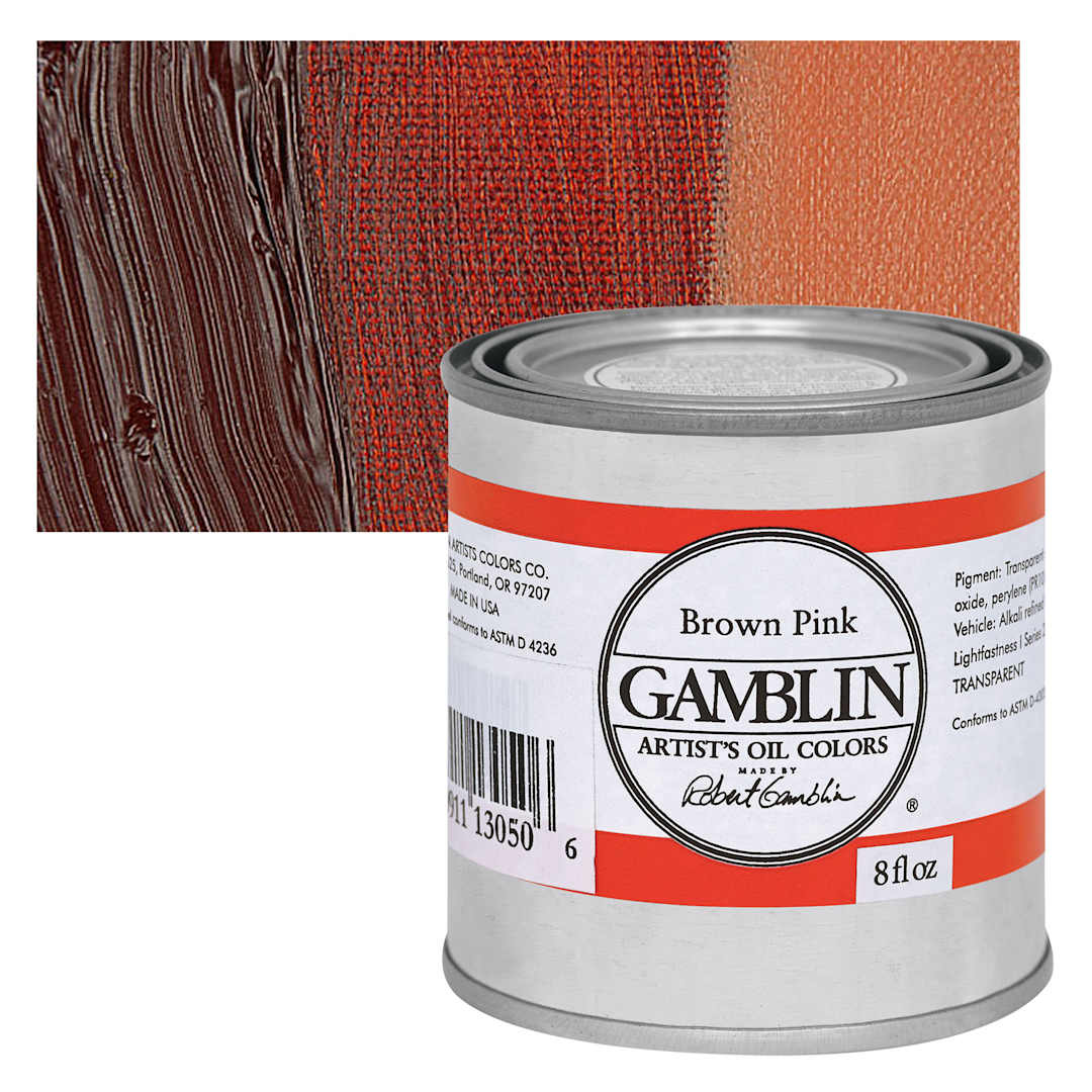 Open in modal - Gamblin Artist's Oil Color - Brown Pink, 8 oz Can and swatch