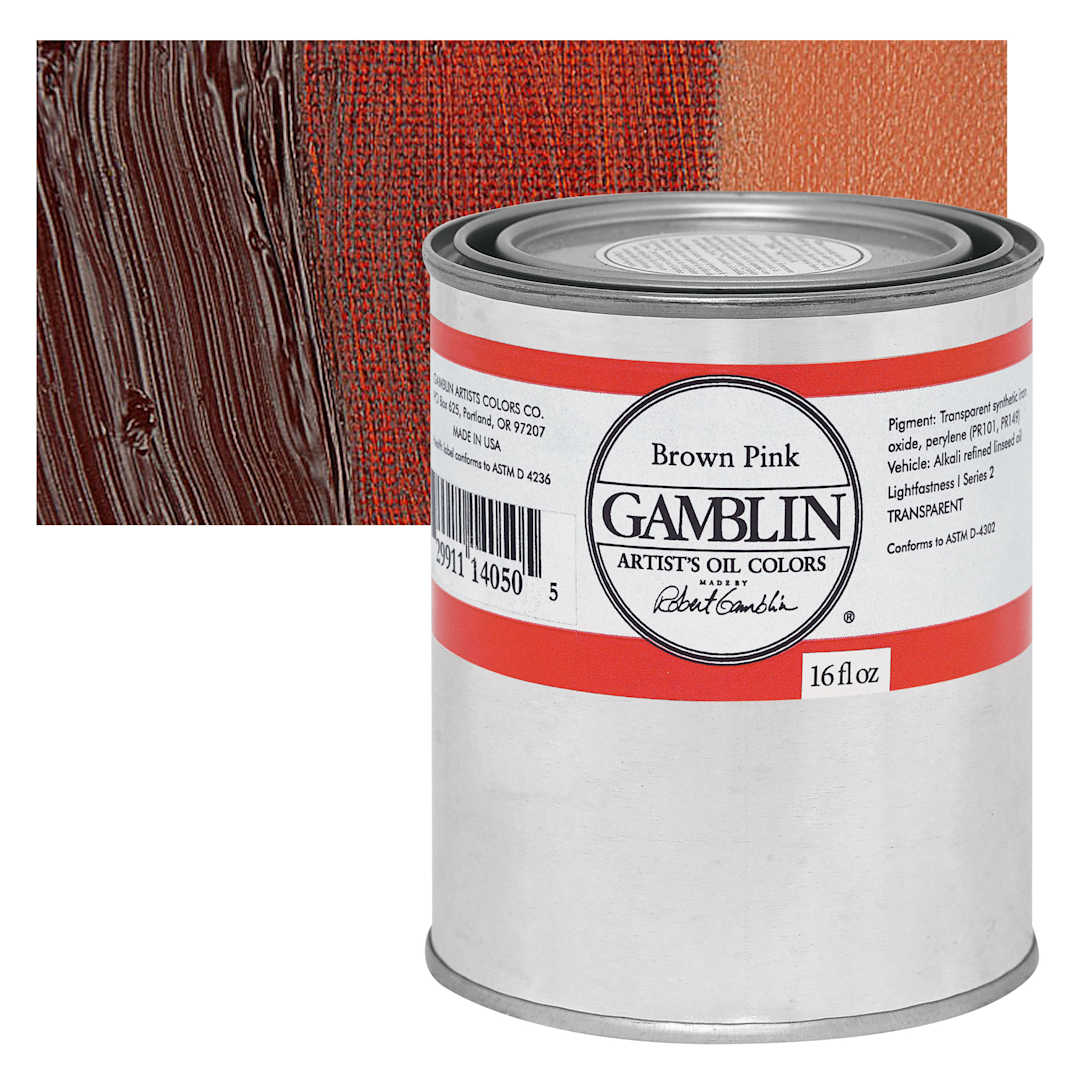 Open in modal - Gamblin Artist's Oil Color - Brown Pink, 16 oz Can and swatch