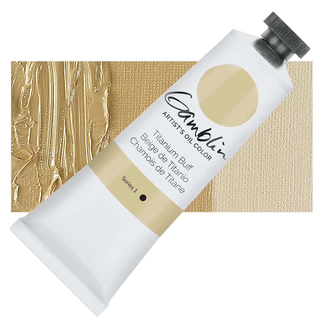 Open in modal - Gamblin Artist's Oil Color - Titanium Buff, 37 ml tube and swatch