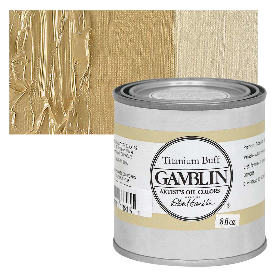 Open in modal - Gamblin Artist's Oil Color - Titanium Buff, 8 oz can and swatch