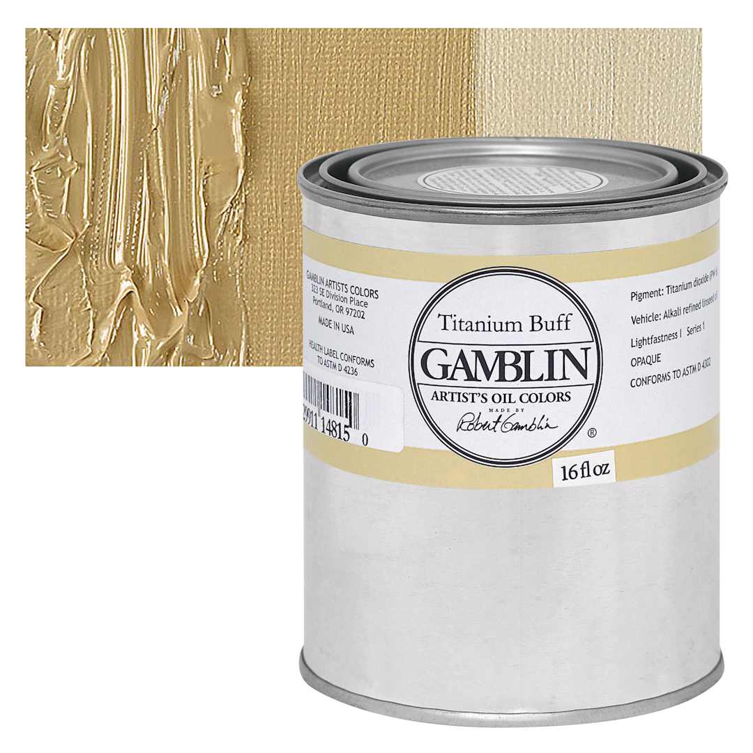 Open in modal - Gamblin Artist's Oil Color - Titanium Buff, 16 oz can and swatch
