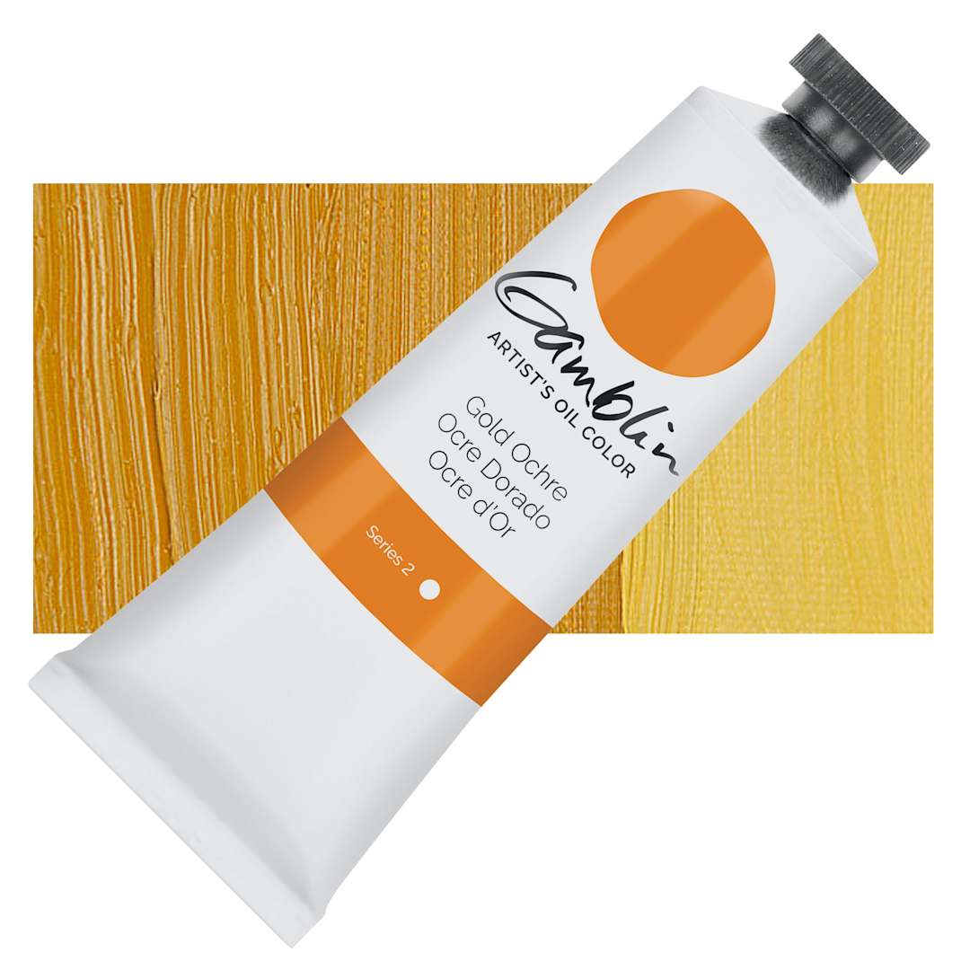 Open in modal - Gamblin Artist's Oil Color - Gold Ochre, 37 ml tube and swatch