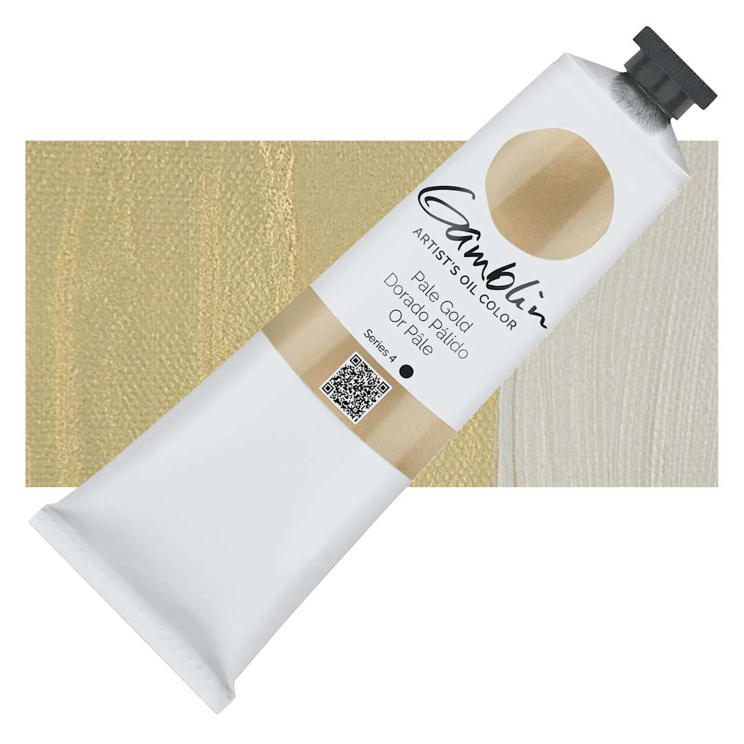 Open in modal - Gamblin Artist's Oil Color - Pale Gold, 150 ml tube and swatch