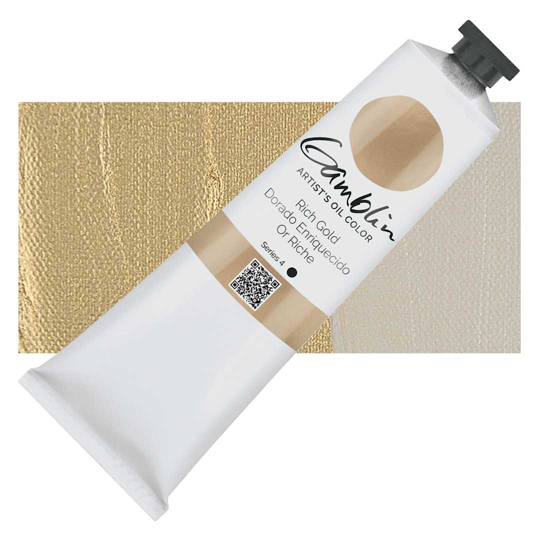 Open in modal - Gamblin Artist's Oil Color - Rich Gold, 150 ml tube and swatch