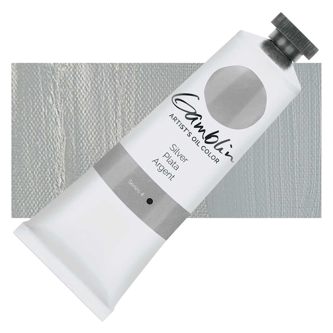 Open in modal - Gamblin Artist's Oil Color - Silver, 37 ml tube and swatch