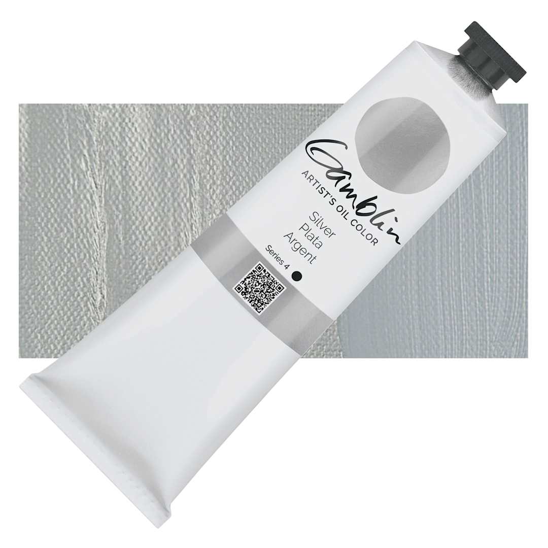 Open in modal - Gamblin Artist's Oil Color - Silver, 150 ml tube and swatch
