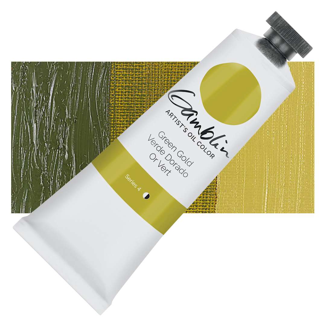 Open in modal - Gamblin Artist's Oil Color - Green Gold, 37 ml tube and swatch