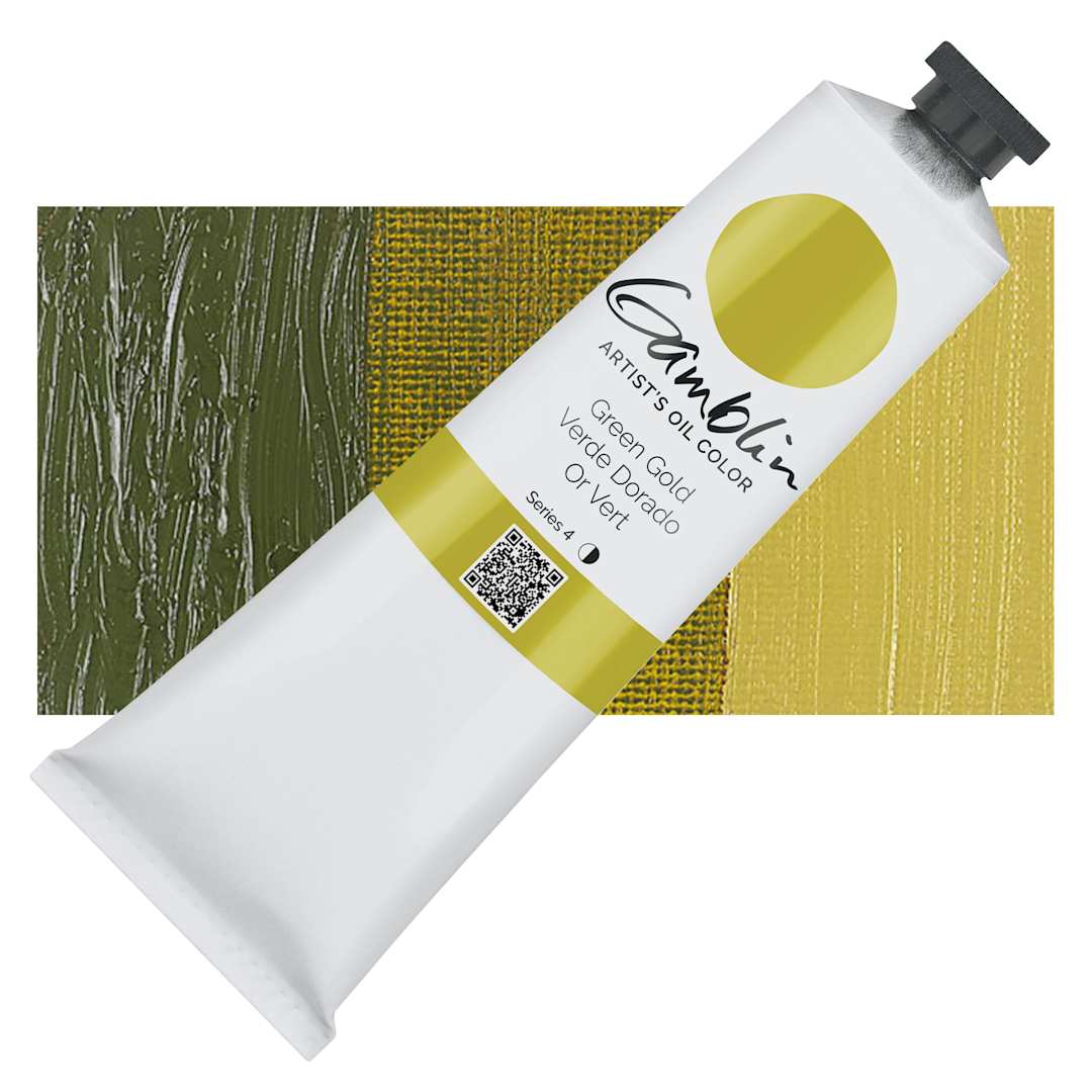Open in modal - Gamblin Artist's Oil Color - Green Gold, 150 ml tube and swatch