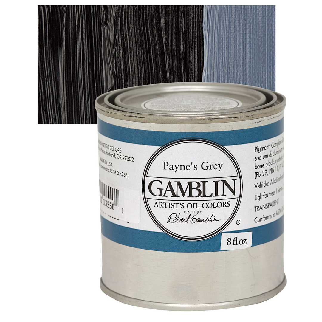 Open in modal - Gamblin Artist's Oil Color - Payne's Grey, 8 oz Can and swatch