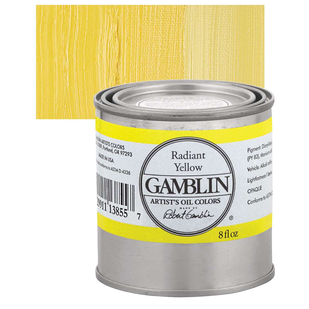 Open in modal - Gamblin Artist's Oil Color - Radiant Yellow, 8 oz Can and swatch