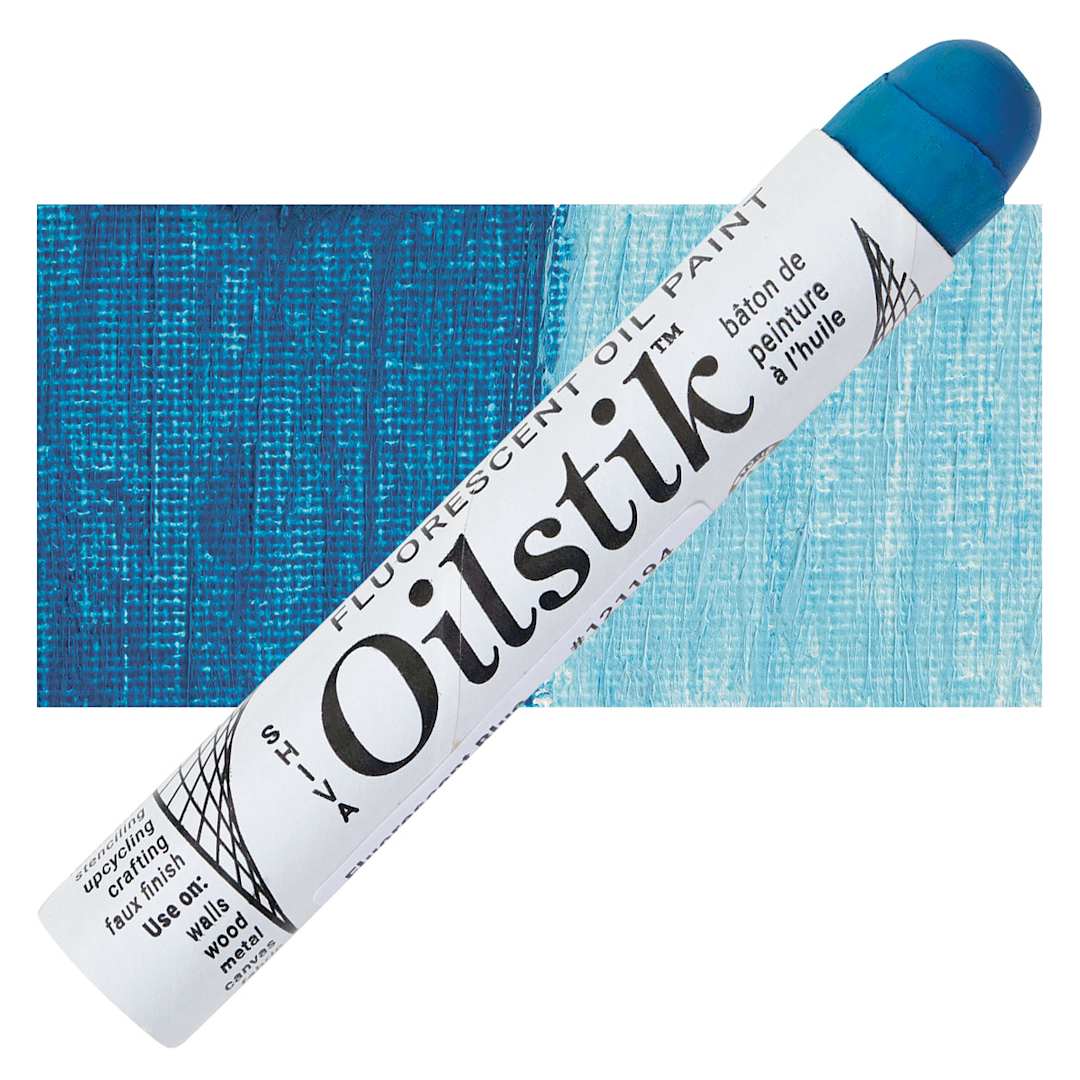 Open in modal - Shiva Oilstik Oil Paint - Fluorescent Blue oilstik and swatch