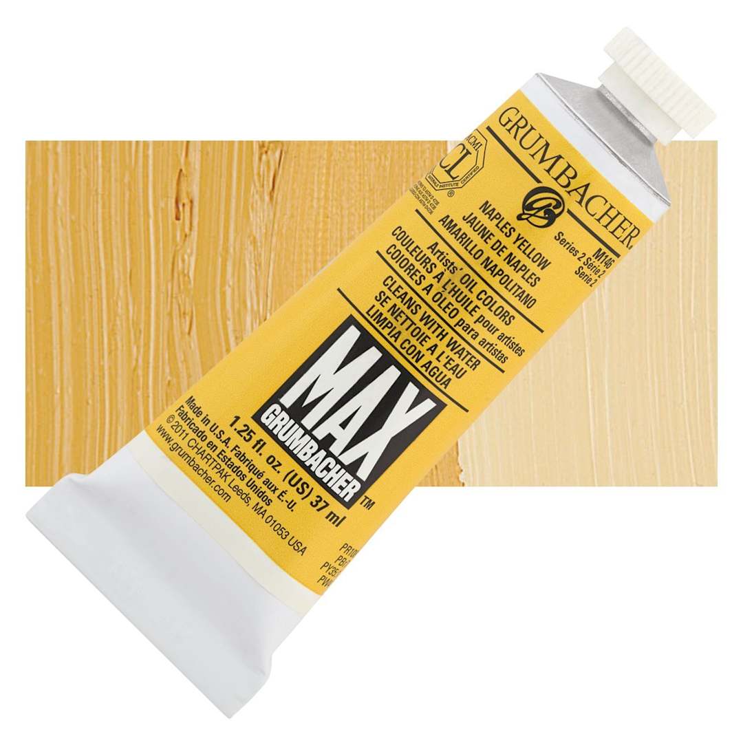Open in modal - Grumbacher Max Artists' Water Miscible Oil Color - Naples Yellow Hue, 37 ml tube and swatch