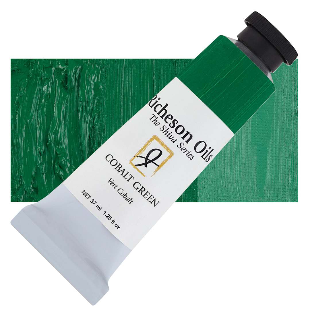 Open in modal - Shiva Signature Artist Oil Color - Cobalt Green, 37 ml Tube and swatch