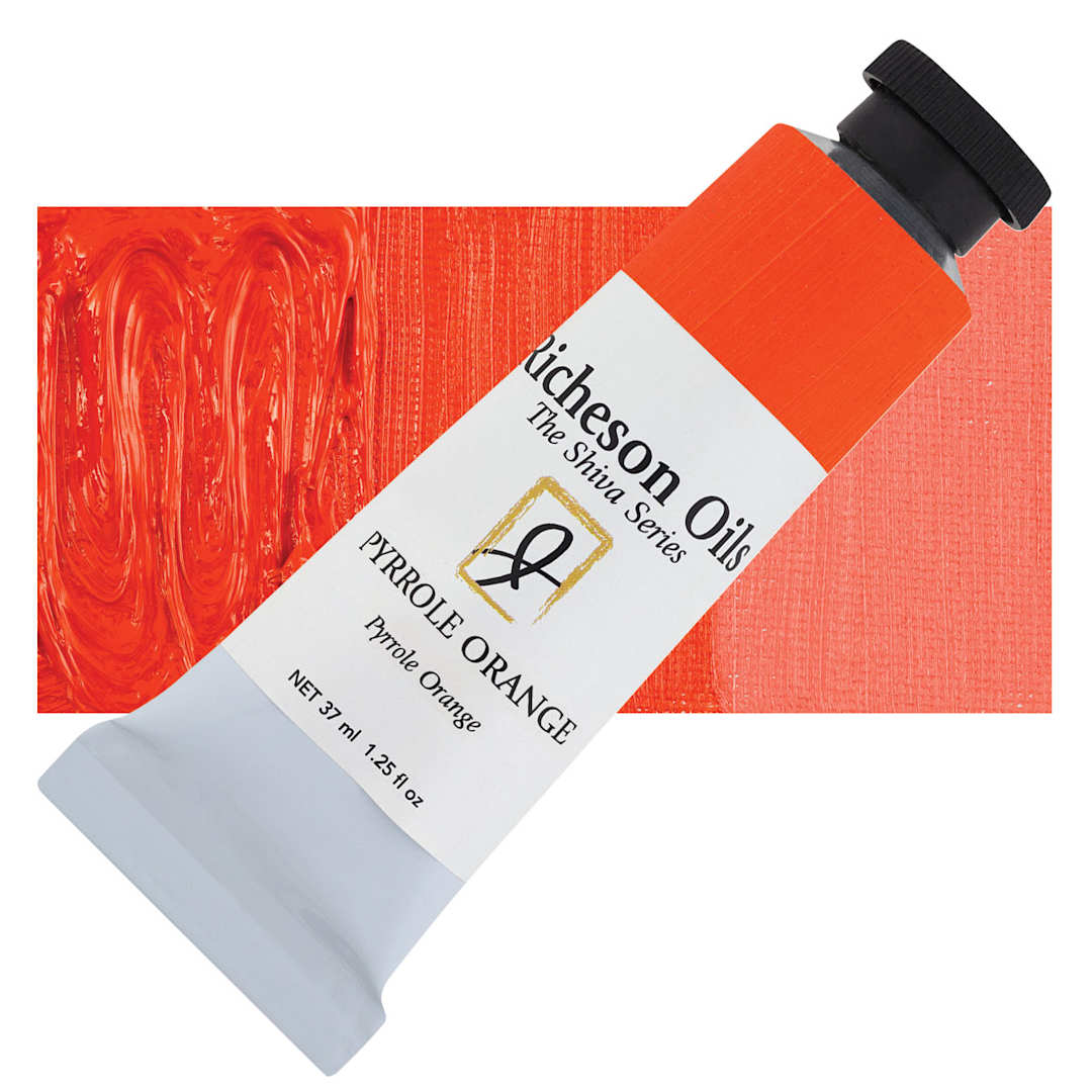 Open in modal - Shiva Signature Artist Oil Color - Pyrrole Orange, 37 ml Tube and swatch