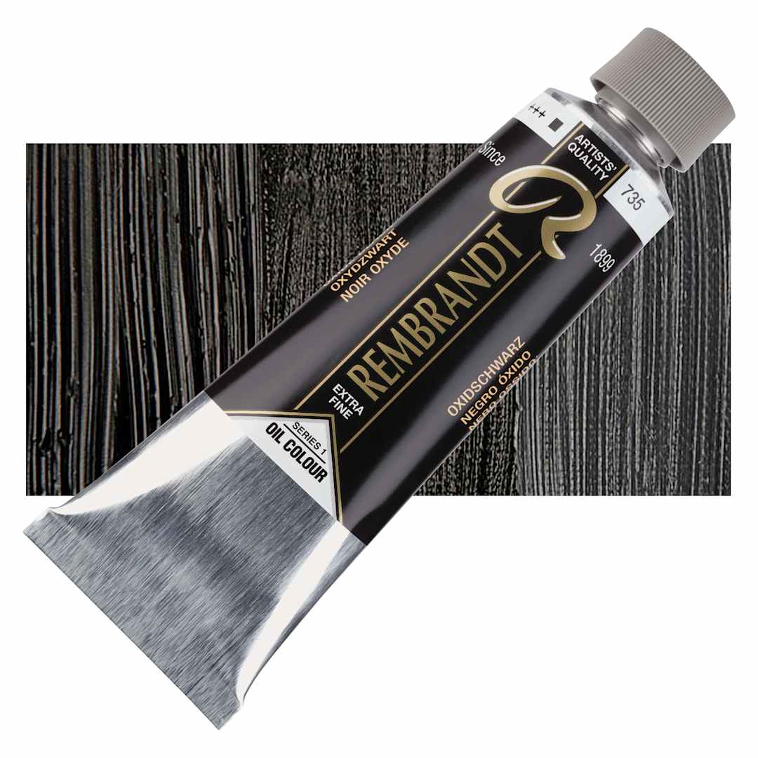 Open in modal - Rembrandt Artists' Oil Color - Oxide Black, 150 ml tube and swatch