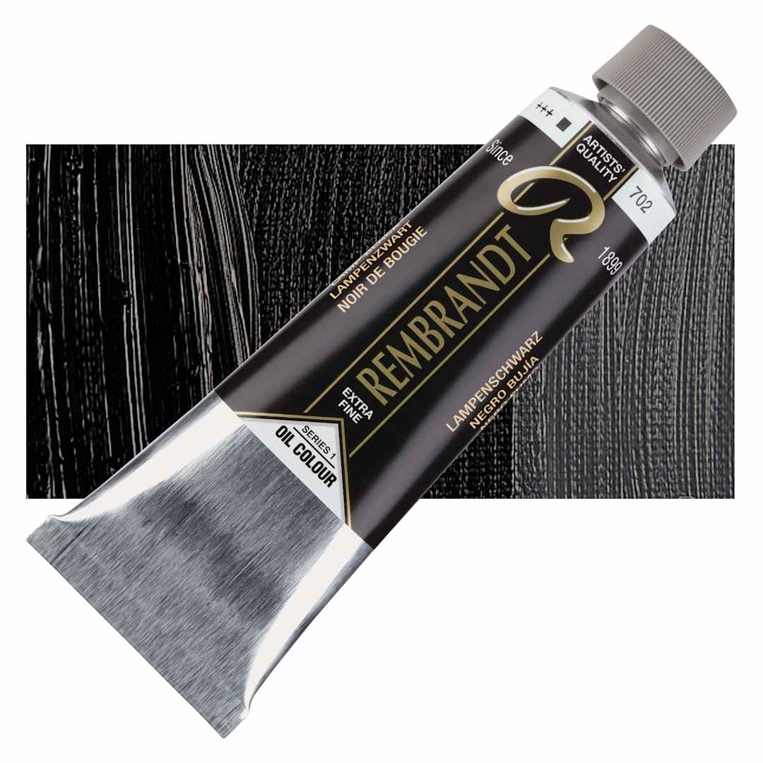 Open in modal - Rembrandt Artists' Oil Color - Lamp Black, 150 ml tube and swatch