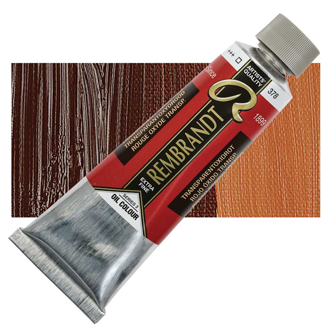 Open in modal - Rembrandt Artists' Oil Color - Transparent Oxide Red, 150 ml tube and swatch