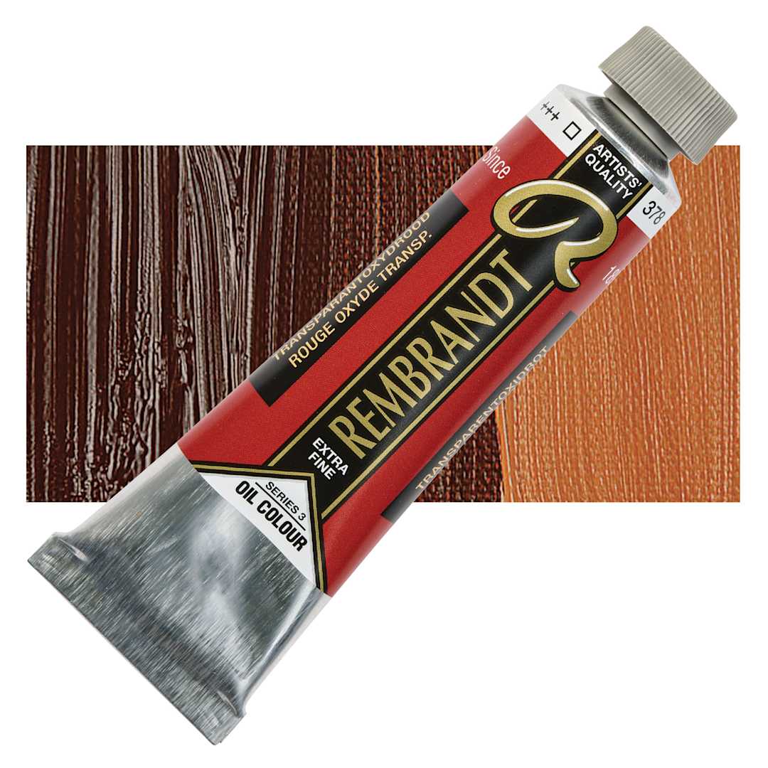 Open in modal - Rembrandt Artists' Oil Color - Transparent Oxide Red, 40 ml tube and swatch