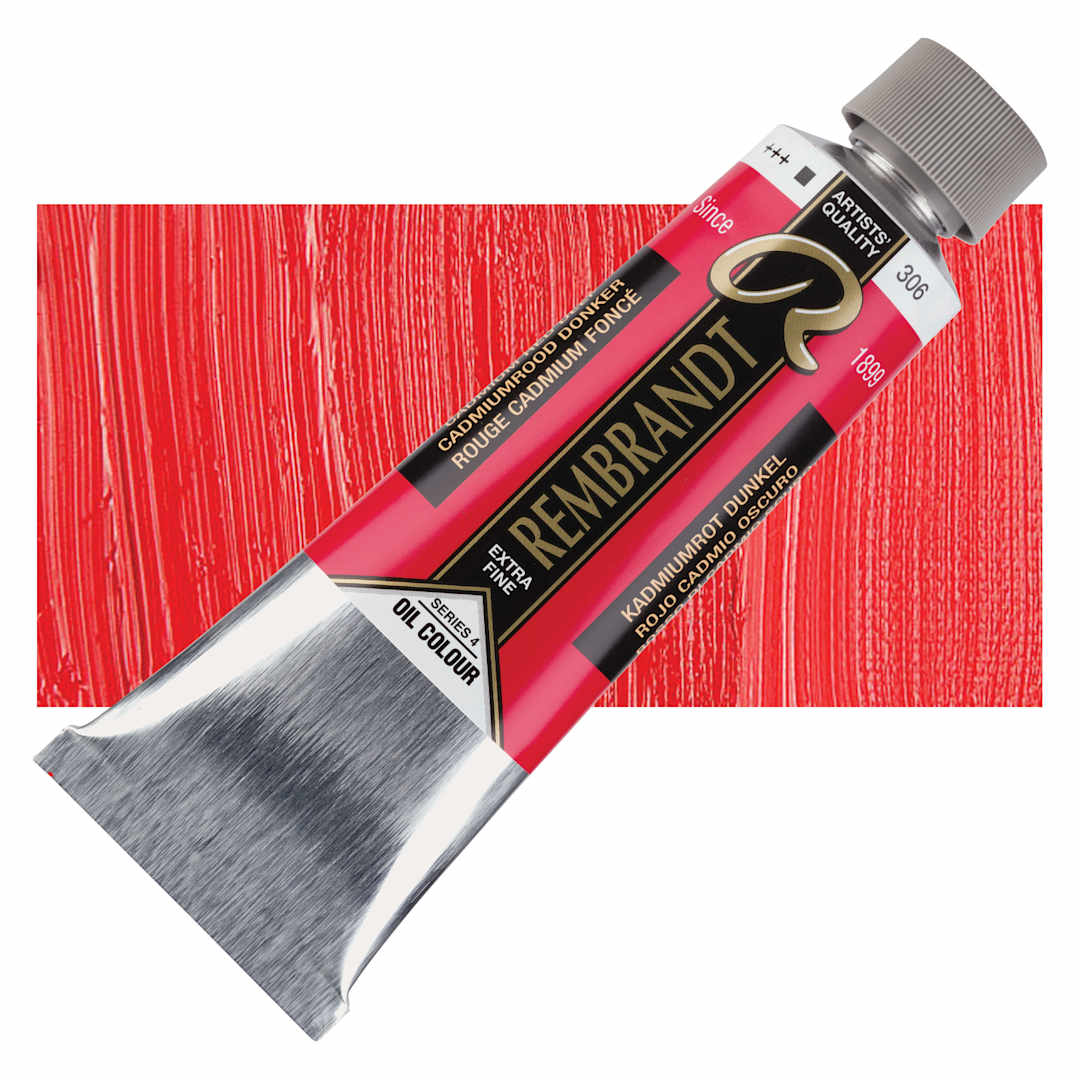 Open in modal - Rembrandt Artists' Oil Color - Cadmium Red Deep, 150 ml tube and swatch