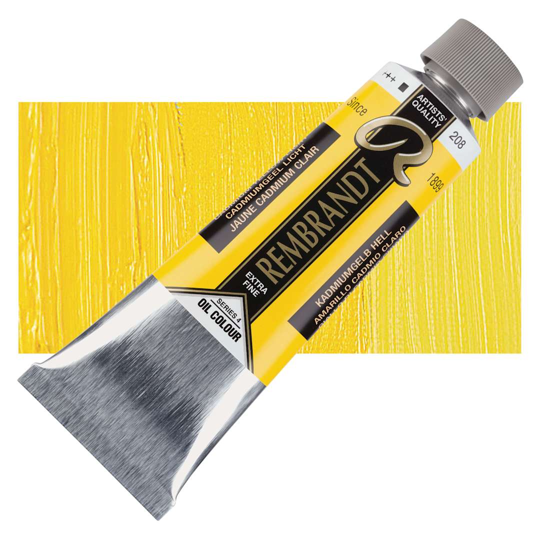 Open in modal - Rembrandt Artists' Oil Color - Cadmium Yellow Light, 150 ml tube and swatch