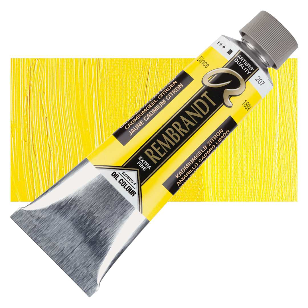 Open in modal - Rembrandt Artists' Oil Color - Cadmium Yellow Lemon, 150 ml tube and swatch