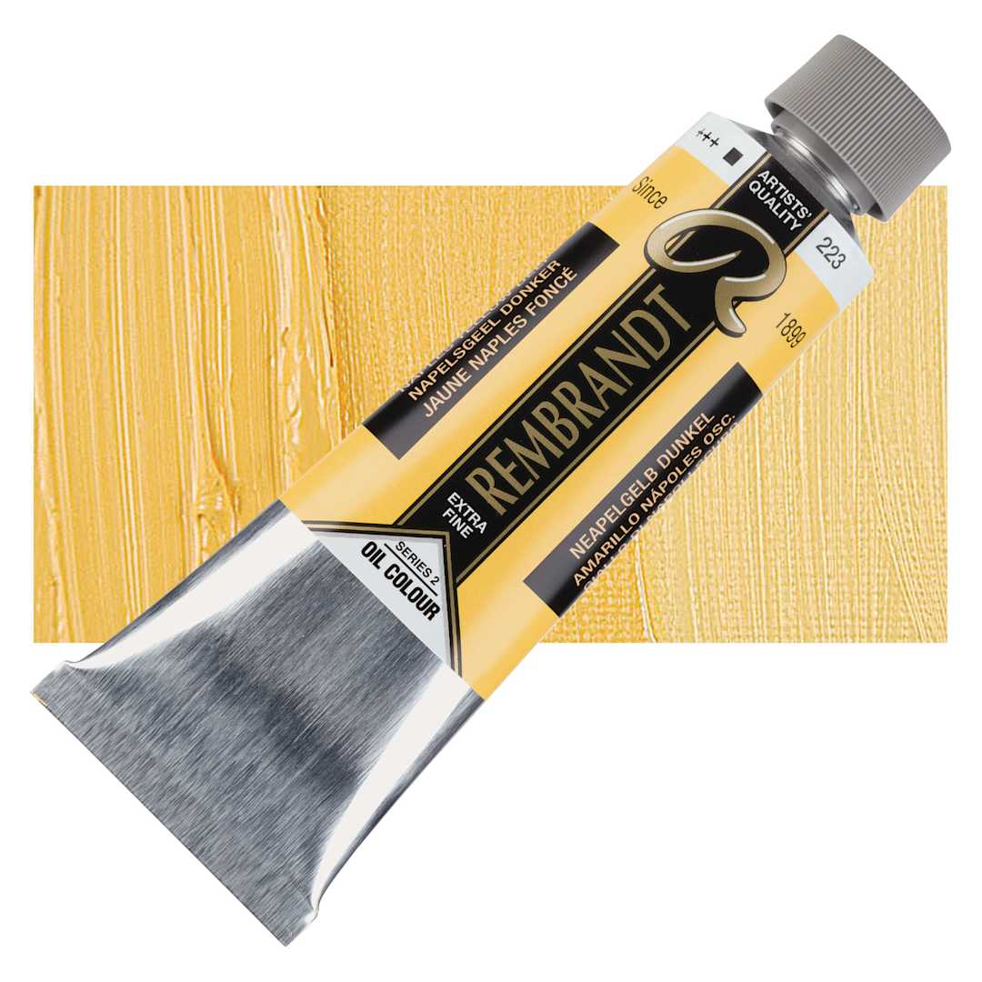 Open in modal - Rembrandt Artists' Oil Color - Naples Yellow Deep, 150 ml tube and swatch