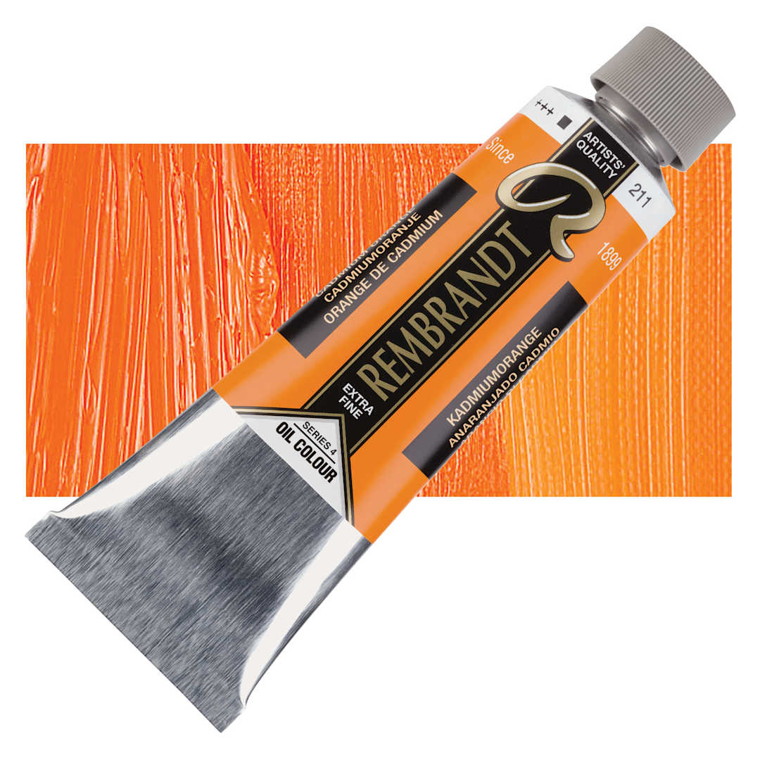 Open in modal - Rembrandt Artists' Oil Color - Cadmium Orange, 150 ml tube and swatch