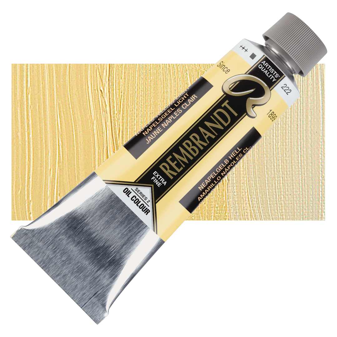 Open in modal - Rembrandt Artists' Oil Color - Naples Yellow Light, 150 ml tube and swatch