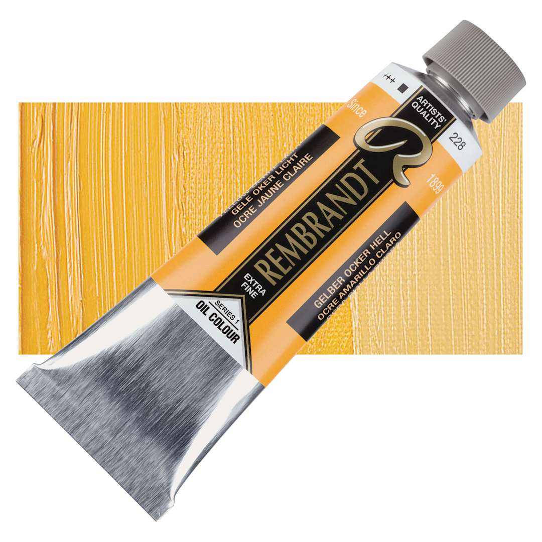 Open in modal - Rembrandt Artists' Oil Color - Yellow Ochre Light, 150 ml tube and swatch