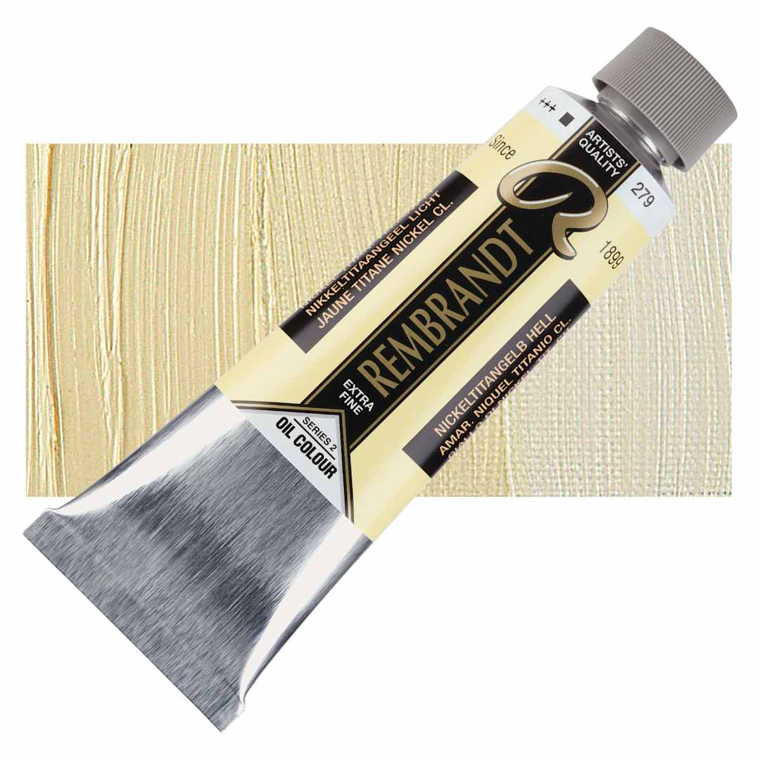 Open in modal - Rembrandt Artists' Oil Color - Nickel Titanium Yellow Light, 150 ml tube and swatch