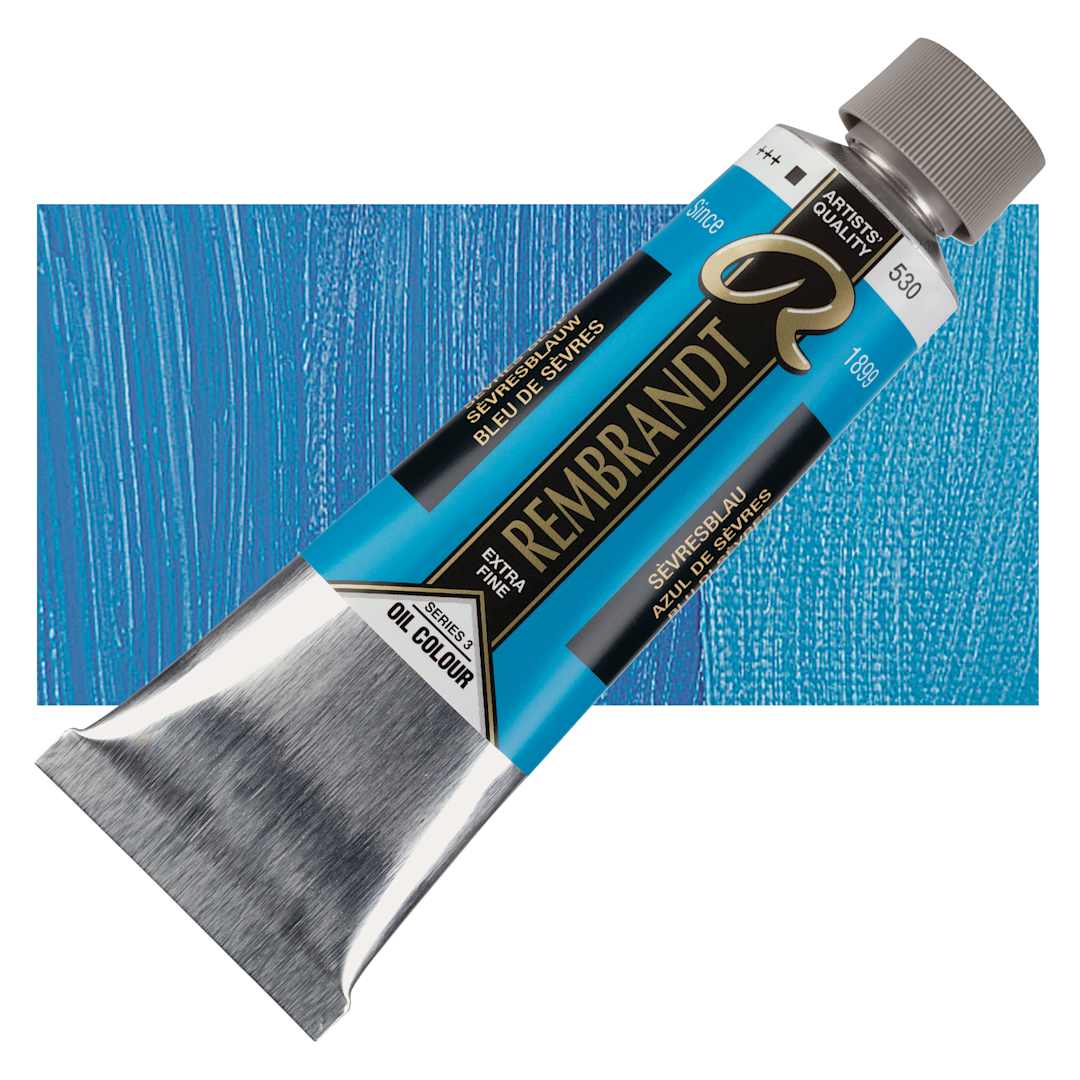 Open in modal - Rembrandt Artists' Oil Color - Sèvres Blue, 150 ml tube and swatch